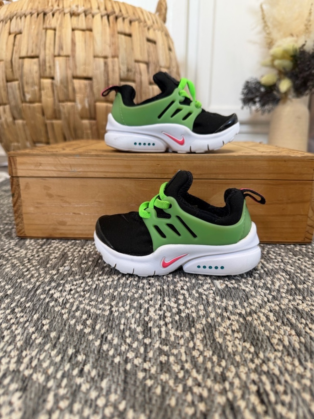 Nike Kids Black & Green Sneakers with Pink Swoosh - Picture 11 of 14